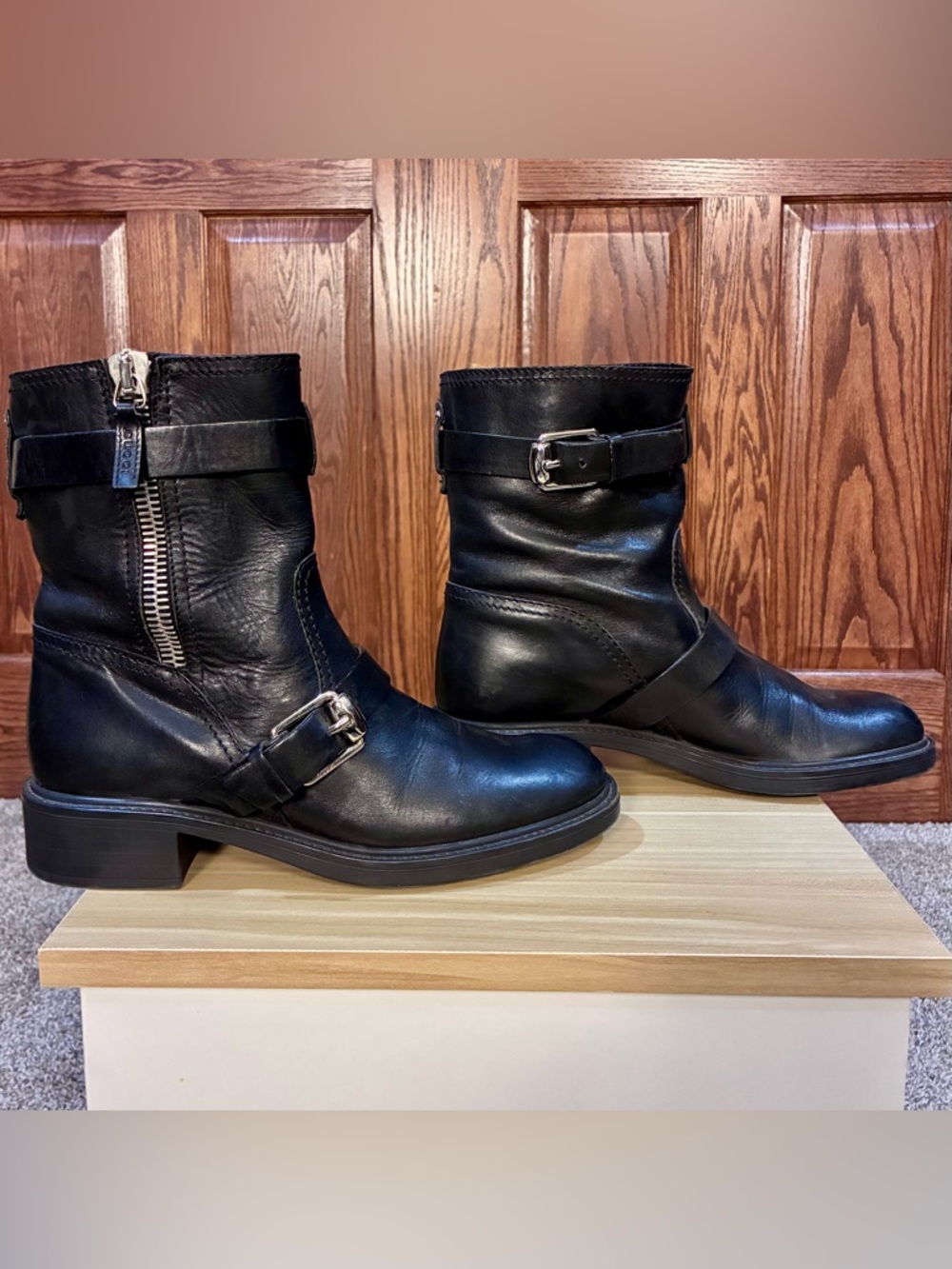 Gucci Bonneville Black Leather Biker Boots